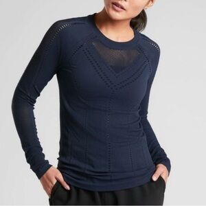 ATHLETA Oxygen Mesh Long Sleeve, Size Small, Color Navy Blue